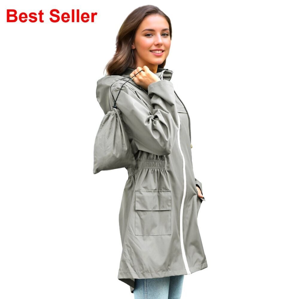 Packable Waterproof Rain Jacket with Hood Lightweight Trench Coat